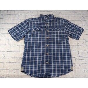 Mojo Sportswear Comp. Mens M Blue Plaid Button Up Short Sleeve Fishing Shirt